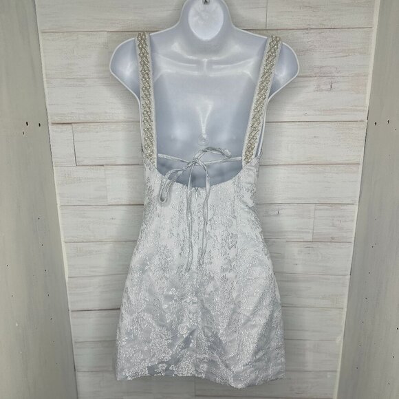 NWOT CIDER Womens Jacquard Floral Pearl Straps Mini Dress in Light Blue Size XS - Picture 4 of 10